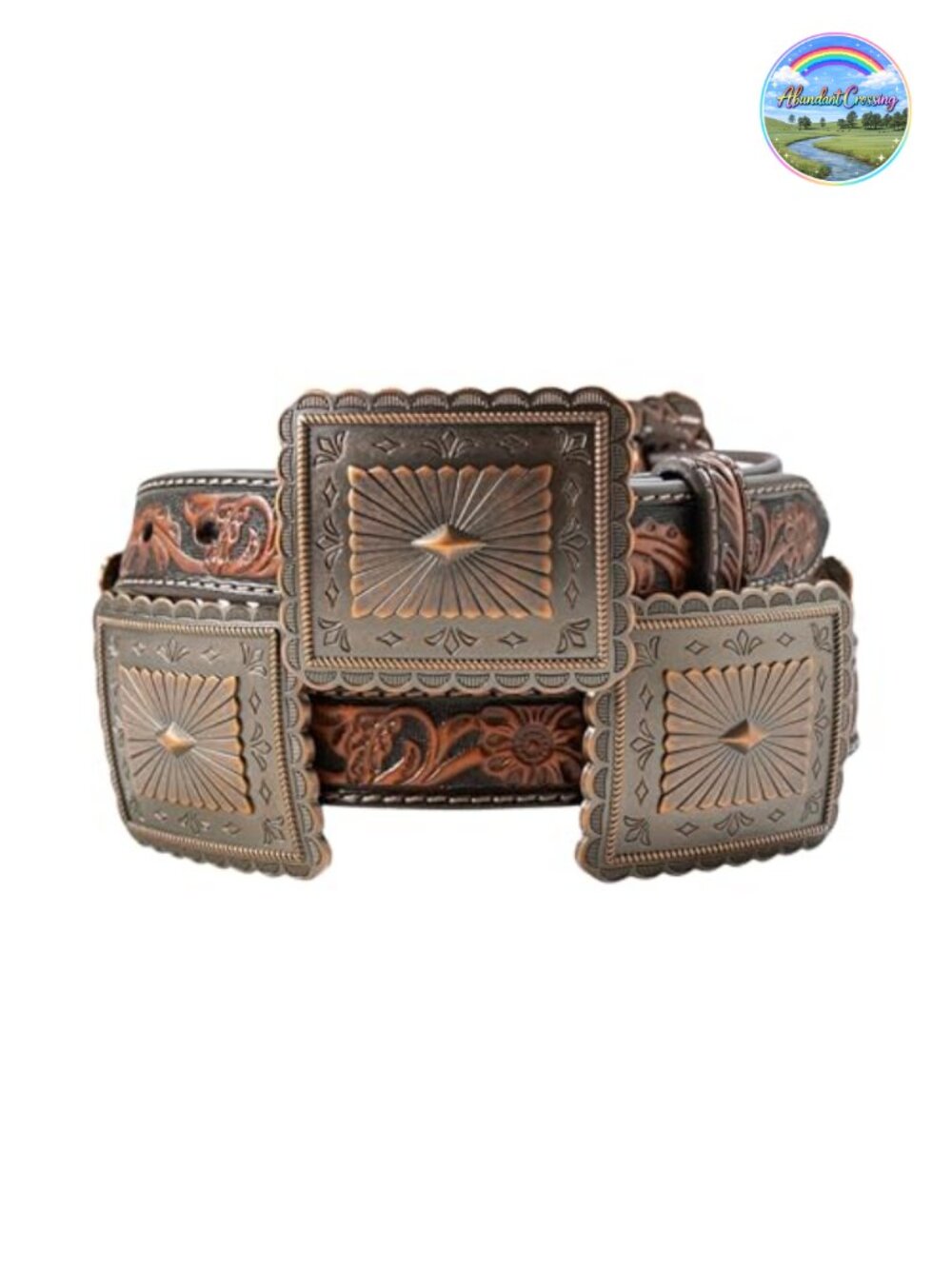Women's Genuine Leather Western Belt with Scalloped Concho Buckle, Regular Fit